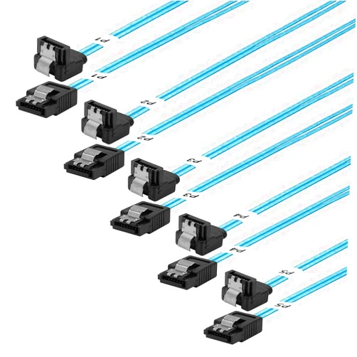 ADCAUDX SATA-III Cable: 0.5M, 5 Pack SATA 90-Degree Cable Thin-SATA Cable SATA Right-Angle Cable SATA 6 Gbps Cable for Hard Drive, Computer,SDD,HDD,Blue (1.6FT)