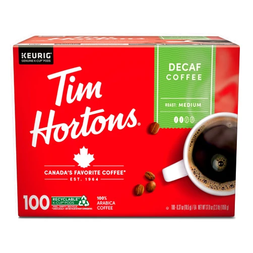 Tim Hortons Decaf, Medium Roast Coffee, Single-Serve K-Cup Pods Compatible with Keurig Brewers, 100ct K-Cups