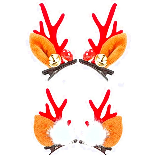 HUPOO Christmas Hair Accessories, 2 Pairs Christmas Hair Clips, Reindeer Antlers Ears Hair Accessories Bells Headdress Hairpins Decorative for Women Girls Christmas Party Headpiece.