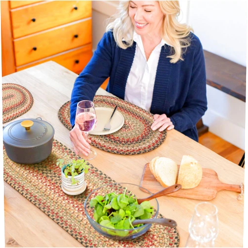 Homespice Kingston Jute Braided Table Runner, Warm Country Decor, Set of 2, Multicolor Oval 8x28 - Rich Colors, Easy to Clean, Durable and Protects Furniture