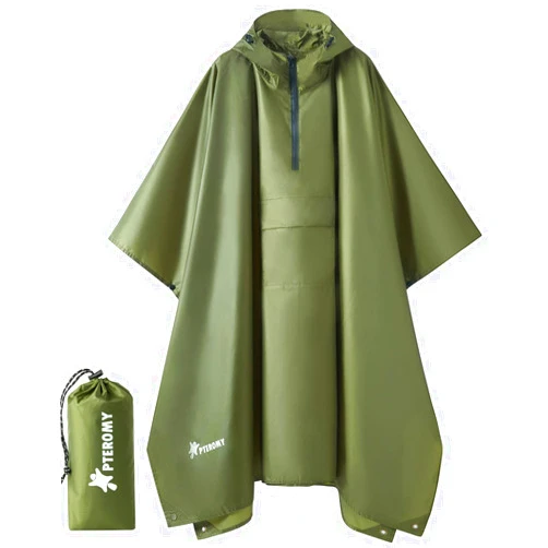 PTEROMY Hooded Rain Poncho for Adult with Pocket, Waterproof Lightweight Unisex Raincoat for Hiking Camping Emergency