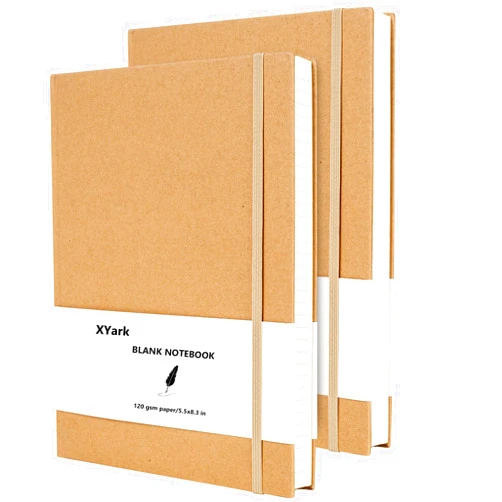 XYark Blank A5 Karft Notebook Journals Bulk, Plain Hardcover Subject Sketchbook Composition Notebooks Planner with Unlined Paper, 2 Pack, 120GSM, 102 Sheets, 5.5x8.3 inch, Travel Journal Set