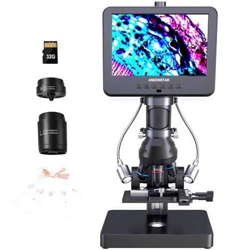 Andonstar AD266S 20X-5000X HDMI Digital Microscope, 5 Lens 2160P UHD Video Record, 7'' LCD Microscope for Adults Kids, Home Lab Biological Microscope Kit with Slides, Coin Microscope Full View