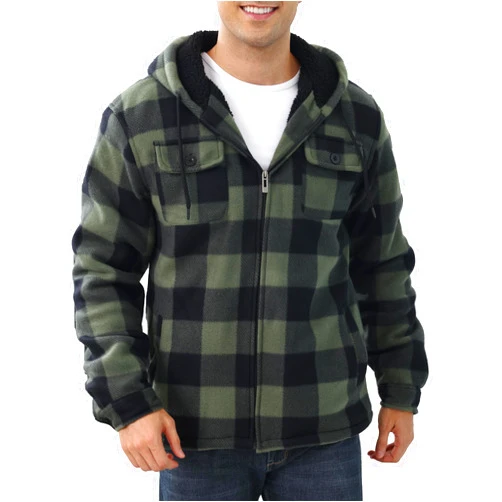 Suitswinew Men's Flannel Shirt Jacket Fleece Sherpa Lined Plaid Jackets Warm Thick Coat Full Zip Up Hoodie Winter Outwear
