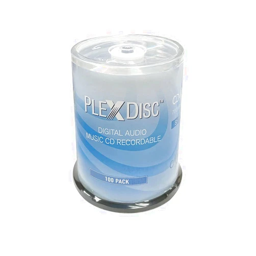 PlexDisc 52x Digital Audio Music CD-R Disc 80min 700MB Shiny Silver - 100 PK Cake Box (FFP), 100 Discs