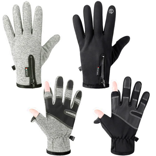 Bencailor 2 Pairs Windproof Waterproof Fingerless Gloves Winter Warm Touchscreen Bicycle Gloves Men Cold Weather Cycling Bike Motorcycle Touch Screen Supplies
