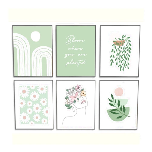 AUNMER Sage Green Wall Art Prints Aesthetic Posters,Cute Room Decor for Teen Girls,Botanical Plant Daisy Pictures for Bedroom Wall Decor, Inspirational Art Posters for Women Room Dorm Room Decor