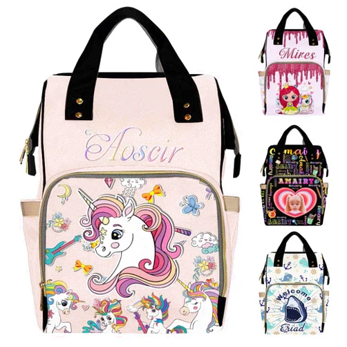 Faroishta Personalized Photo Bag Backpack for Baby Boy Girl Custom Travel Outdoor Mommy Backpack with Baby's Name Customized Nursing Bags Shoulders Bag Gift for New Mom Dad