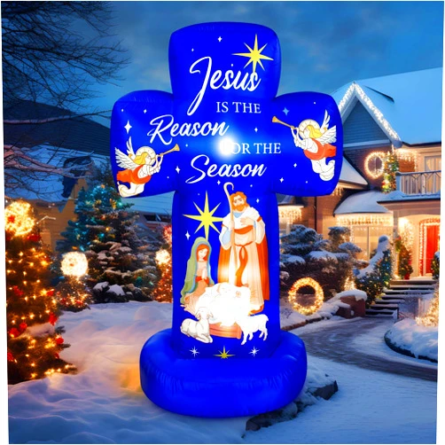 Civaner 6FT Christmas Inflatable Nativity Scene Decoration with Built in LED Lights, Jesus is The Reason for The Season Christmas Holy Nativity Decoration for Xmas Outdoor Yard Garden Lawn