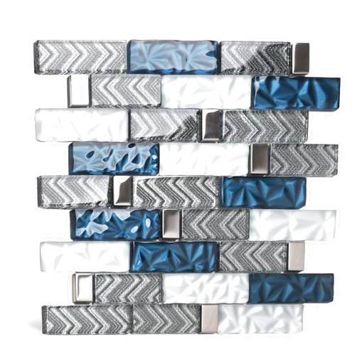 Blujellyfish Glass Tiles Backsplash Subway Blue Mosaic Tile for Kitchen Bathroom Walls (Pack of 5 Sheets)
