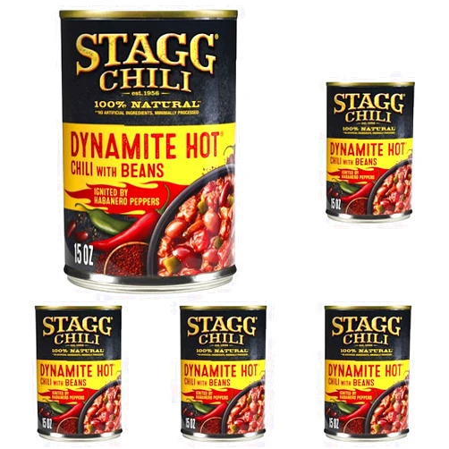 STAGG DYNAMITE HOT Chili with Beans, Canned Chili, 15 Oz (Pack of 5)