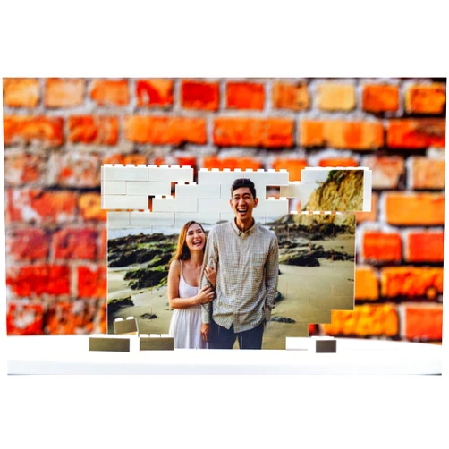 Handmade Personalised building brick photo block - horizontal large (Single Sided)