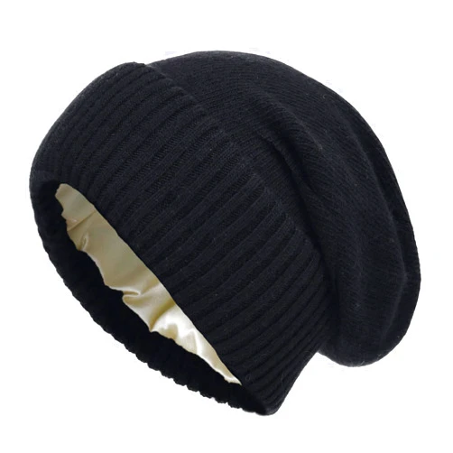 Facecozy Cashmere Blend Satin Lined Beanie Hat Wool Winter Hats for Women Men Cuffed Hat Silk Lining Slouchy Beanie Women Knit Hat