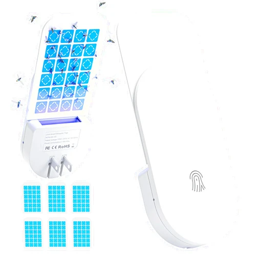 TIENBE Flying Insect Trap, 2 in 1 Indoor Plug-in Fruit Fly Trap, 1 Trap White and 6 Glue Cards, Fruit Fly Traps for Gnat, Moth, Mosquito, Suitable for Every Part of The Home