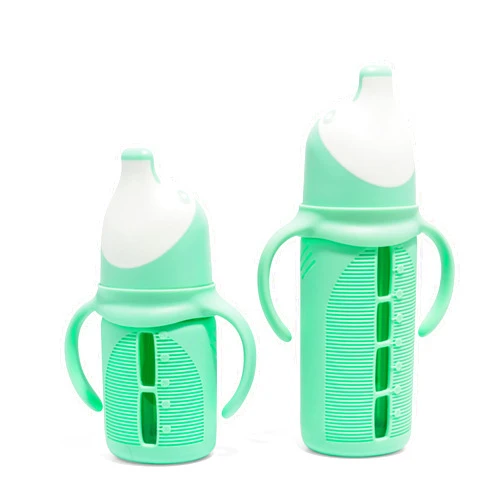 Tabor Place Set of 2 Sampler pack - Glass Sippy Cup for Toddlers - 1 Large 8oz & 1 Mini 5 oz cup in Mint Green