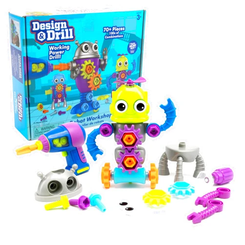 Educational Insights Design & Drill Robot Workshop - Construction Toys & Tools for Kids, Robot Toy Building Sets, Kids' Tool Set with Real Electric Drill Toy, Take Apart STEM Set, Gifts for Ages 3+