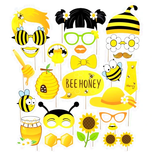 KRISTIN PARADISE 25Pcs Bee Honey Photo Booth Props with Stick, Bumblebee Selfie Props, Bumble First Birthday Party Supplies, Beeday Gender Reveal Baby Shower Theme Backdrop Decorations, Kids 1st Bday