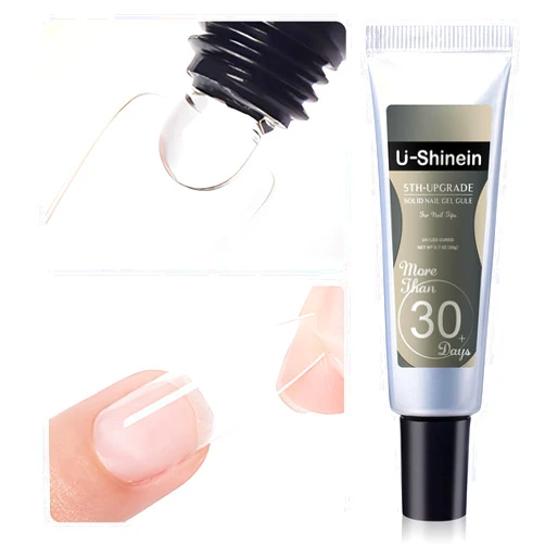 U-Shinein Solid Nail Glue Gel, Solid Nail Glue Gel for Press On Nails, 20g Upgraded Gel Nail Glue for Acrylic Nails, Clear 3D Sculpture Gel Super Strong Nail Glue Gel for Gel Tips UV/led Lamp Cured