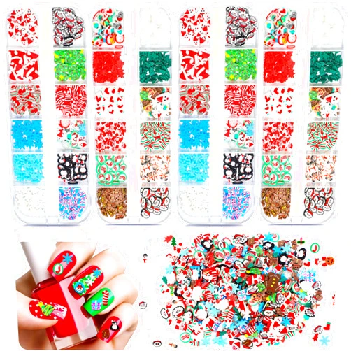 Leelosp 4 Boxes Christmas Nail Sequins Sticker Christmas Glitter for Resin Tumblers 3D Santa Claus Snowflake Elk Decals for Acrylic Nails for DIY Craft Christmas Winter Nail Decorations