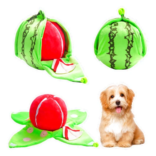 Nocciola Hide and Seek Plush Dog Toys, Watermelon Interactive Toy for Small Dogs, Green Puppy Puzzle Squeaky Toys with Crinkle Papers for Boredom, Dog Nosework Toy for Medium Pet