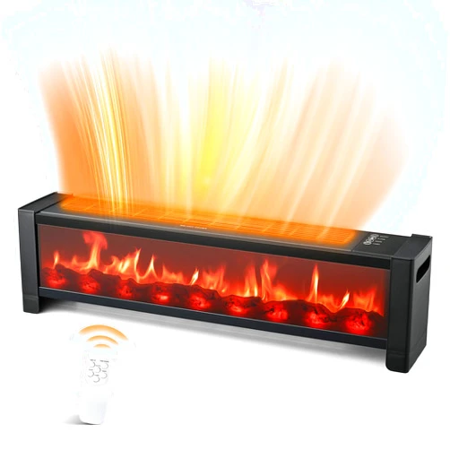 Air Choice 33” Baseboard Heater, 1500W Electric Fireplace with Top Air Outlet, Remote &Adjustable Thermostat, 12H Timer, Quiet, Overheat Protection, Space Heater for Large Room Office Dry Clothes