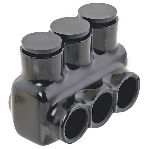 NSI Industries Polaris Black IPL250-3B Insulated Multi-tap Connector 3-Port Single-Sided Entry for 250 MCM-6 AWG Wire Range Dry Locations - Dual-rated for cooper and/or aluminum - Hex size 5/16-inch