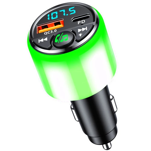 Otemly Bluetooth 5.3 FM Transmitter for Car, [All-Over Glow] Bluetooth Car Adapter (Green)