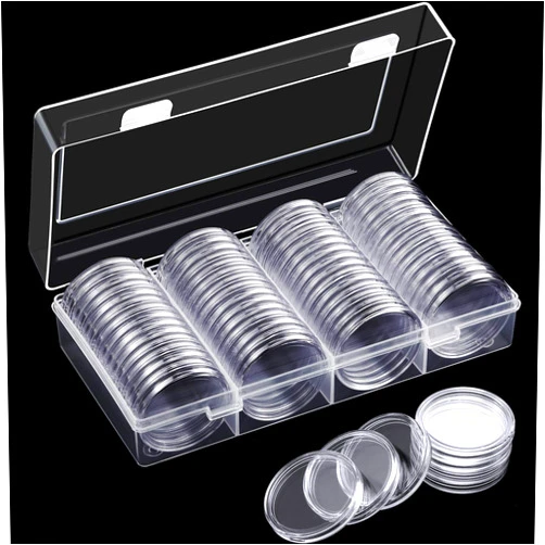Hicarer Silver Dollar Coin Case Holder for Collectors 40.6mm Silver Bar Plastic Round Coin Capsules Covers for Silver Bar Coin Collection Supplies (60 Pieces)