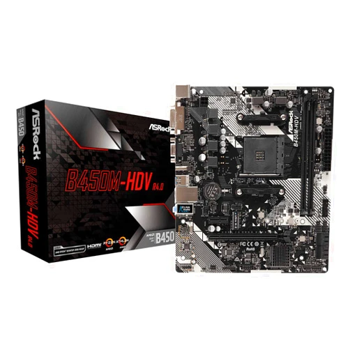 ASRock B450M-HDV R4.0 AM4 AMD Promontory B450 SATA 6Gb/s Micro ATX AMD Motherboard