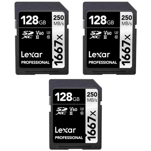 Lexar LSD128CBNA1667 Professional SDHC/SDXC 1667x UHS-II 128GB Memory Card (3-Pack)