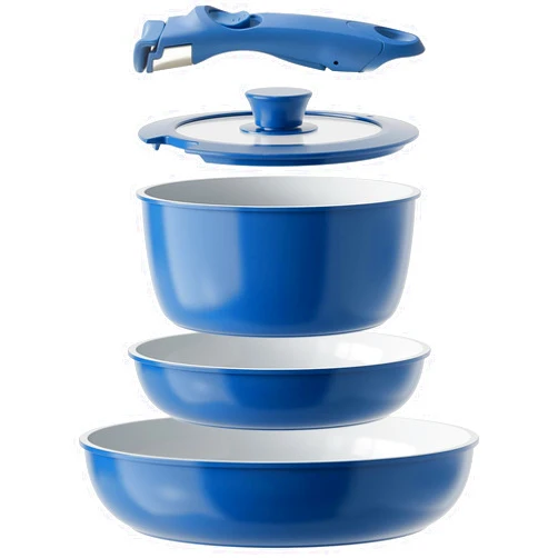 Redchef Ceramic Cookware Set, Removable Handle Pots And Pans Non Stick, Rv Cookware Set, Non Toxic Pots And Pans Set No PFAS & PTFE & PFOA, Detachable Pots And Pans, Dishwasher & Oven Safe (Blue)
