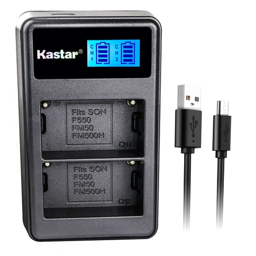 Kastar LCD Dual Slim Charger for NP-FM50 NP-FM30 NP-FM51 NP-QM50 NP-QM51 NP-FM55H and Sony CCD-FRV DCR-PC DCR-TRV DCR-DVD DSR-PDX GV HVL Series Camera Camcorder