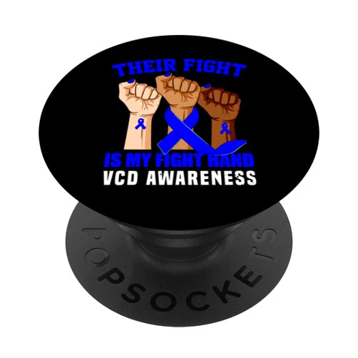 Vocal Cord Dysfunction Awareness Products (Lwaka) VCD Awareness Support Quote Women Hand Blue Ribbon PopSockets Standard PopGrip