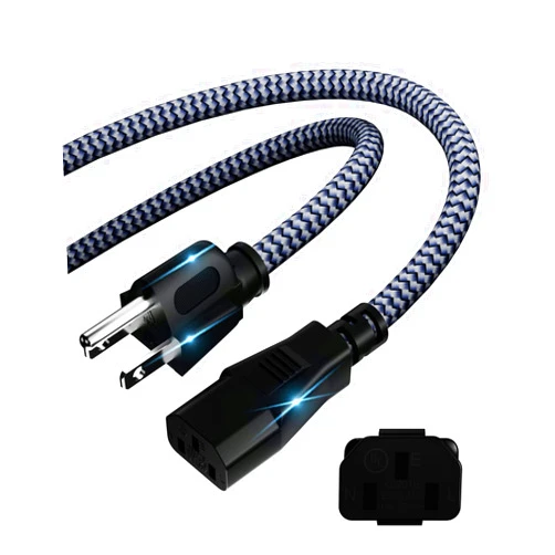 RIKSOIN Power Cord - 3 Pin Power Cord Braided,10FT/3m AC Replacement Power Cable 3 Prong,Universal Power Cord for Monitor, PS3, Xbox-360, TV, Computer, Printer,PC and More(10A,110V-250V,18AWG)