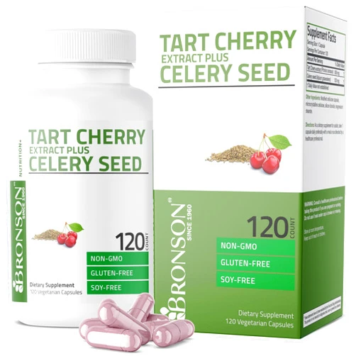 Bronson Tart Cherry Extract + Celery Seed Capsules - Powerful Uric Acid Cleanse, Joint Mobility Support & Muscle Recovery Supplement - Non GMO Formula, 120 Vegetarian Capsules