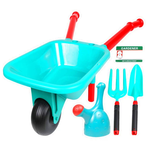 TeganPlay Kids Wheelbarrow and Garden Tools Set Outdoor Play for Boys Girls 3 and up