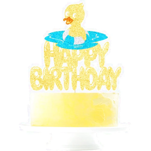 Yetxel Duck Happy Birthday Cake Topper Little Duck Baby Shower Themed Party Decoration Supplies for Boy Girl Golden glitter