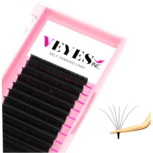 VEYES INC Easy Fan Volume Lash Extensions 03 05 07 J/B/L/C/CC/D/DD Curl 8-25mm Mixed & Single Length Tray, Matte Black Self Fanning Eyelashes, Professional Supplies for Lash Techs (0.05 D 8-16mm)