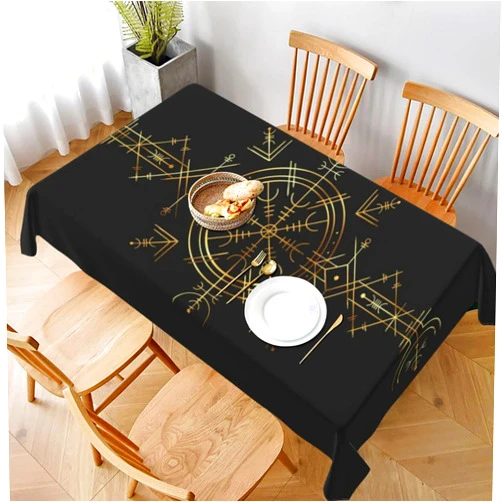Auda Vikings Norse Mythology Pagan Golden Symbol Tablecloth Fade Resistant Rectangular Tablecloth Decoration, Tablecloth for Wedding Reception Restaurant Indoor/Outdoor Table Decoration