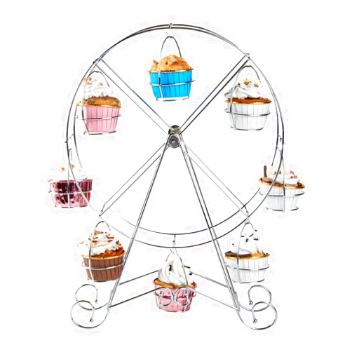 Restaurantware Pastry Tek 12.2 x 3.9 x 17.3 Inch Ferris Wheel Cupcake Stand 1 Durable Muffin Holder - Holds 8 Cupcakes Ferris Wheel Design Iron Cupcake Stand Rotatable Wheel Easy to Assemble