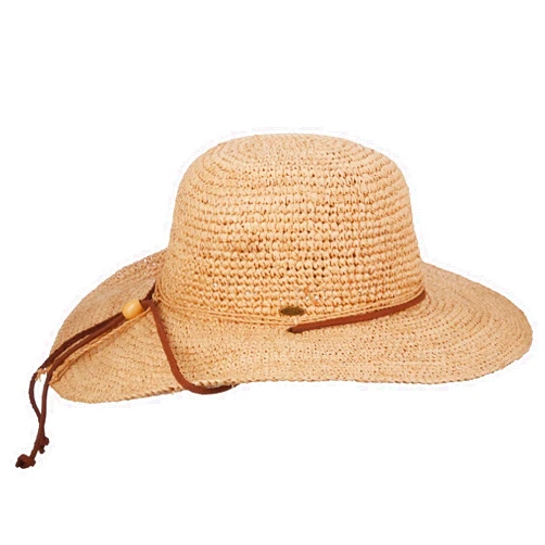 Scala Women's Big Brim Raffia Hat with Leather Chin Cord