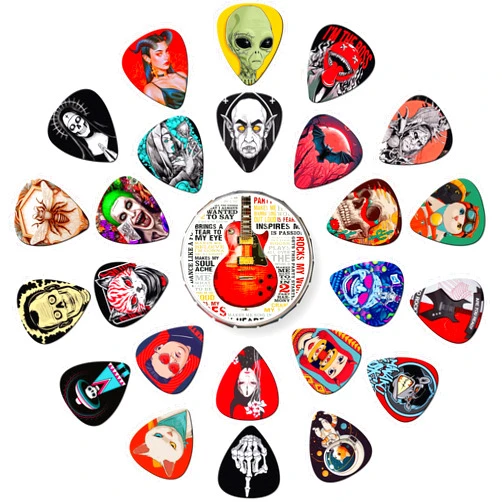 GUEXIWEI 24 Pcs Guitar Picks 4 Thickness Guitar Pick Thin, Medium, Heavy Guitar Pics,Picks Guitar 0.46 0.71 0.96 1.20mm,Unique Guitars Gift for Acoustic Electric Bass Guitars (Set -1)
