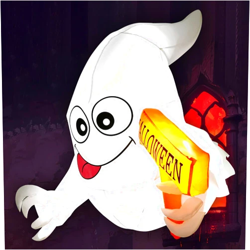 TCFUNDY 4 FT Halloween Inflatable Cute Ghost Broke Out from Window Inflatable with Build-in LED Blow Up Inflatable for Halloween Party Indoor, Outdoor, Yard, Garden, Lawn Decoration