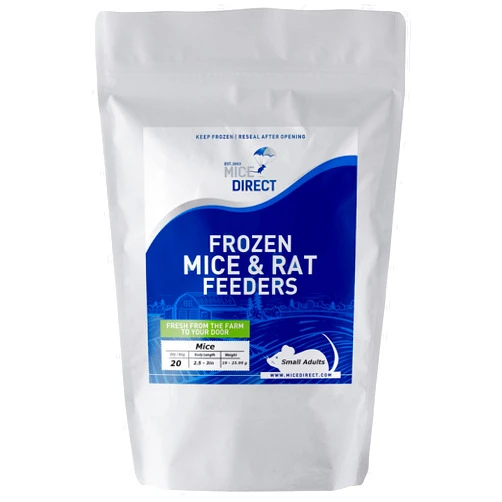MiceDirect EST. 2003 20 Frozen Mice Small Adult Feeders Snake Food for Juvenile Red Tail Boas Ball Pythons Adult Sand Boas Milks Corn (2.5-3 in) (380 Grams Min)