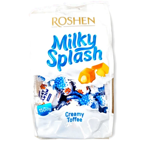 Roshen Milky Splash, Caramel Creamy Toffee with Milk Filling, Kosher, Halal 5.29oz/150grams Pack of 1