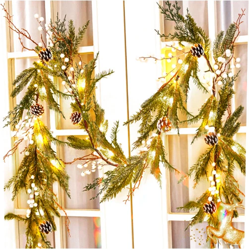 Ethlomoer 6.2FT Christmas Garland with Lights, Battery Operated 20LED Prelit Garland for Mantle Stairs Wall with Pinecone White Berries, Indoor&Outdoor Greenery Pine Garland for Christmas Decorations