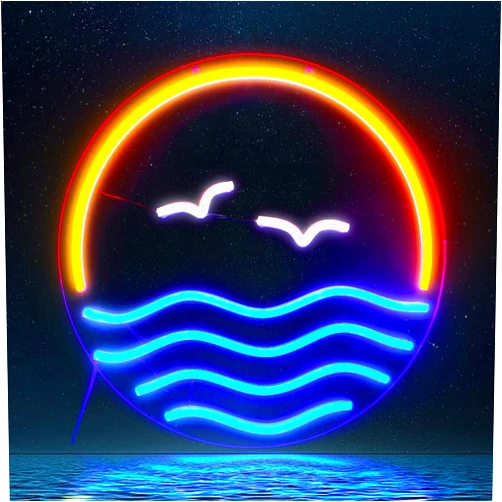 Aclorol Sunset Sunrise Neon Signs Wall Decor Sea Wave LED Neon Sign Aesthetic Room Decor for Bedroom Backdrop Living Room Party Christmas Large LED Lights Up Sign USB Powered Handmade Acrylic 13x13’’