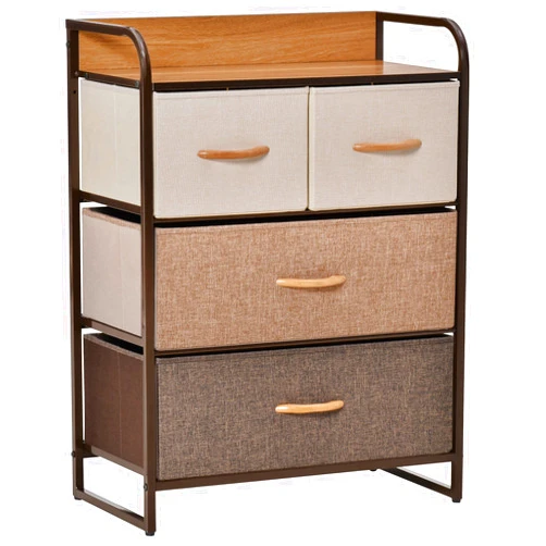 HOMCOM 4-Drawer Dresser, Fabric Chest of Drawers, 3-Tier Storage Tower with Steel Frame and Wooden Top for Bedroom, Nursery Room, Multicoloured