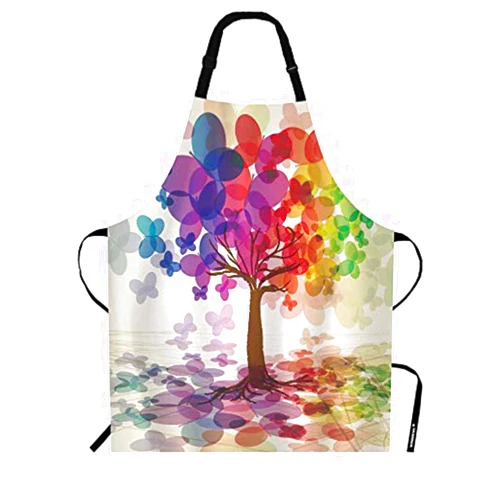 WONDERTIFY Rainbow Tree Apron,Fantastic Pattern Colorful Tree and Beautiful Butterflies Bib Apron with Adjustable Neck for Men Women,Suitable for Home Kitchen Cooking Waitress Chef Grill Bistro Apron