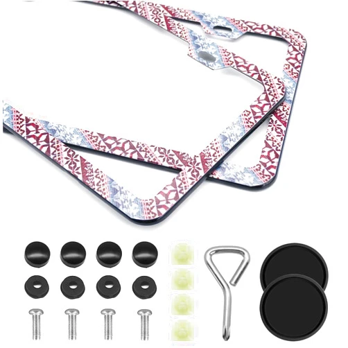 Limsas Boho Boho License Plate Frames, 2-Pack Car License Plate Frames with Coasters Universal Thin Profile Stainless Steel, Hippie License Plate Frames for Women - 07